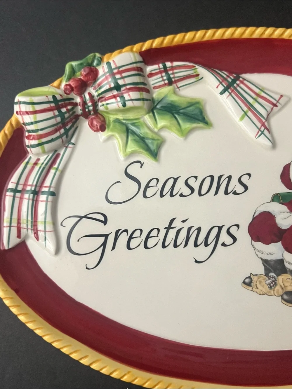 Fitz and Floyd Seasons Greetings Oval Platter - Red, Green, Gold NEW